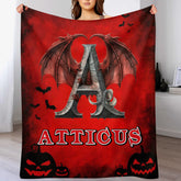 Custom Dragon Letter Blanket โ Personalized Halloween Throw with Initial & Name โ Gift for Boys & Girls